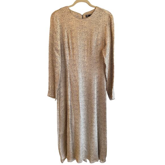 Zara Speckled Long Sleeve Midi Dress Chic Cream Tan Size Large - Picture 3 of 8